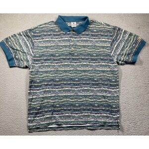 Columbia‎ Polo Shirt Men's XL Blue Gray Stripe 100% Cotton Casual Golf 3 Button